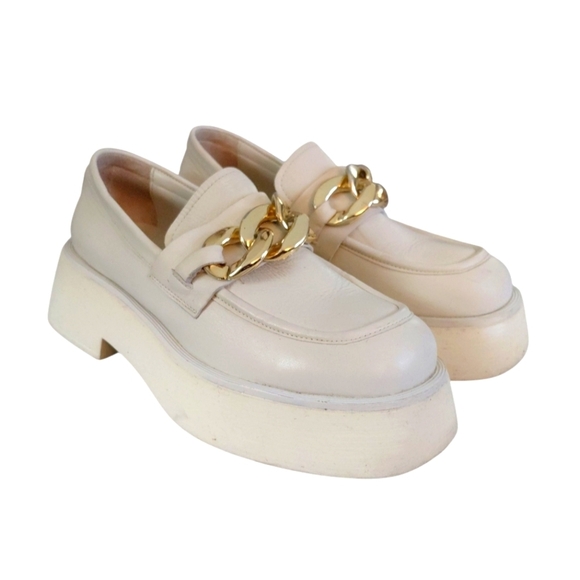 Steve Madden Chunky Cream Platform Leather Loafers Lug Sole Flats Size 7.5 - Picture 8 of 13